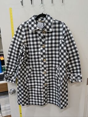 Isaac Mizrahi Black and White Gingham Trench Coat